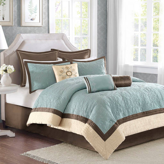 Embroidered Quilted Charmeuse 9-Piece Comforter Set