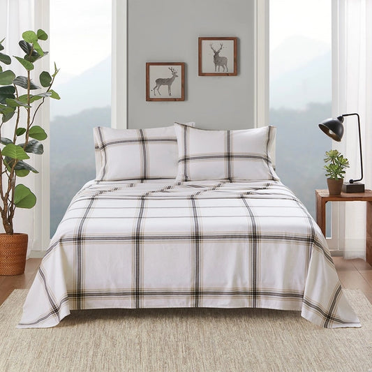 Cabin Cotton Flannel Sheet Set, Tan Plaid