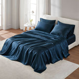 Wrinkle-Free Solid Satin Luxury Sheet Set, Midnight Blue