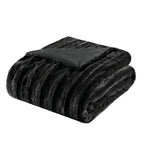 Ultra-Soft Plush Long Fur Throw Pillow and Blanket, Black