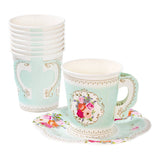Floral Paper Teacup & Saucer Set – 12 Pack