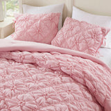 Bowtie Piece Lightweight Puffy Floral Comforter Set, Pink