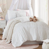 Shabby Chic Ruched Microfiber Comforter Set, White