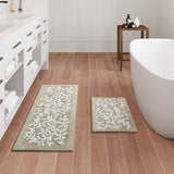 Dimensional Leaf Cotton Tufted Anti-Skid Bath Rug, Taupe