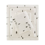 Winter Flannel Cotton Sheet Set, Black Pine Trees White
