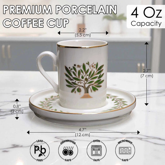 Olive Tree Gold Rim Espresso Cup & Saucer Set