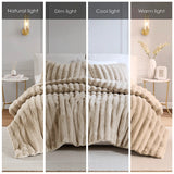 3 Piece Ultra Soft Faux Fur Ribbed Comforter Set, Taupe