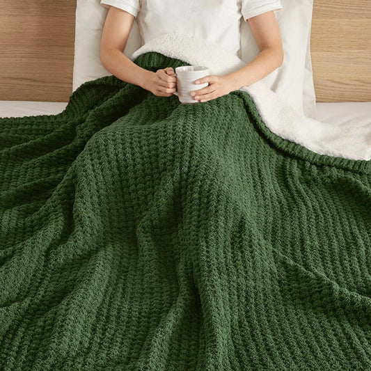 Classic Waffle Knit 50x60" Chenille Throw, Green