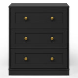 3 Drawer Nightstand, Large Bedside Table with Golden Round