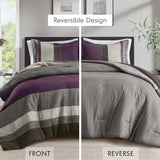 Fluffy Striped Pieced Faux Suede Comforter Set, Purple