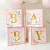 Elephant Baby Shower Block Box - Pink (Set of 4)