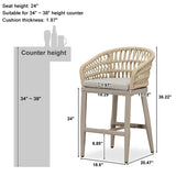 PURPLE LEAF Outdoor Bar Stools Counter Stools Rattan Bar Stools Chair with Backrest for Indoor or Outdoor, Kitchen lsland