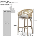 PURPLE LEAF Outdoor Bar Stools Counter Stools Rattan Bar Stools Chair with Backrest for Indoor or Outdoor, Kitchen lsland