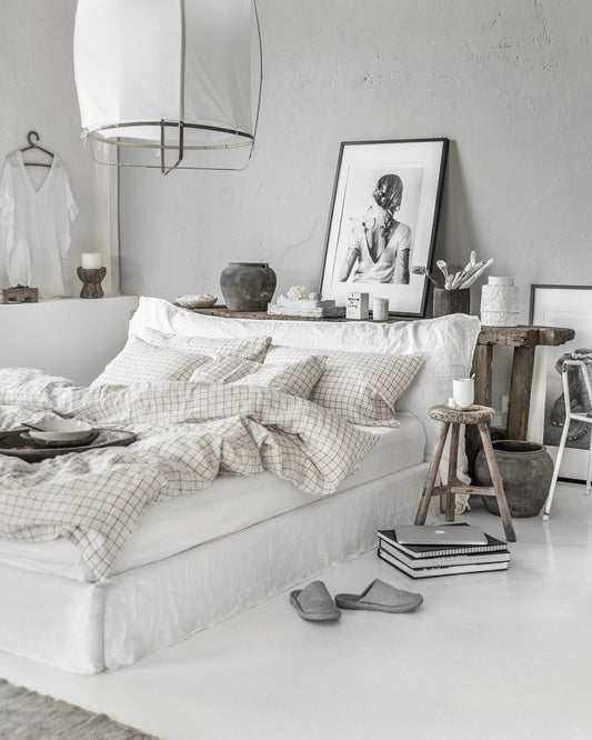 Charcoal grid linen duvet cover
