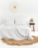 Charcoal grid linen flat sheet