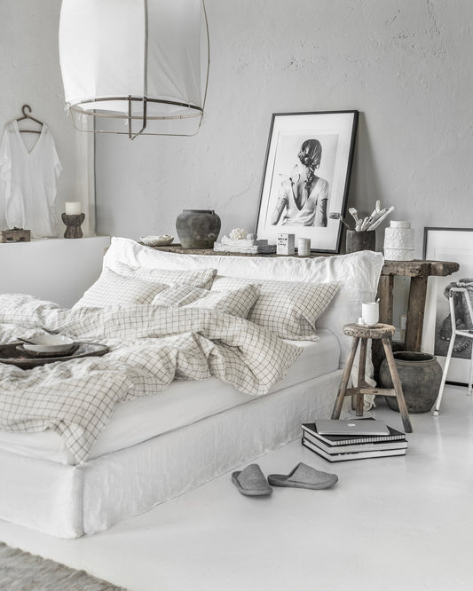 Charcoal grid linen pillowcase
