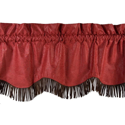 Cheyenne Red Leather Kitchen Valance w/ Fringe
