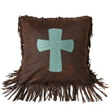 Cheyenne Tooled Leather Cross Throw Pillow, Turquoise