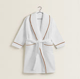 Shawl Collar Cotton Bath Robe with Border Embroidery
