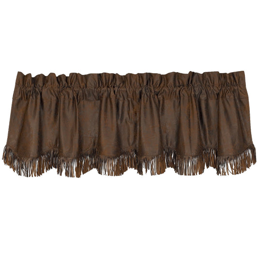 Chocolate Faux Leather Kitchen Valance w/ Fringe