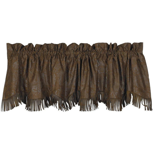Chocolate Tooled Leather Kitchen Valance w/ Fringe
