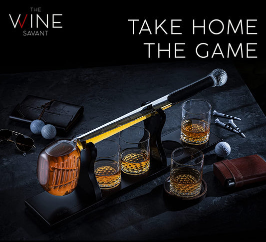 Golf Whiskey Decanter and 4 Liquor Glasses