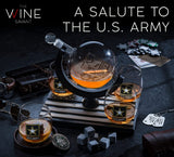 Army Globe Whiskey Decanter Set & 4 Liquor Glasses