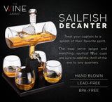 Swordfish & Sailfish Wine & Whiskey Decanter Dispenser and 4 Liquor Glasses