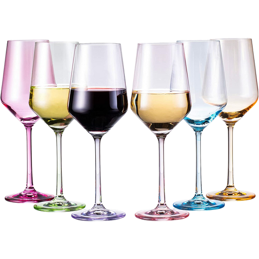 Colored Wine Glasses - Set of 6 Colorful Wine Glasses - 12 oz