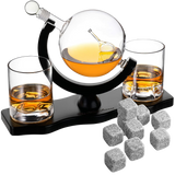 Globe Whiskey Decanter Set with 2 Liquor Glasses