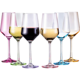 Colored Crystal Wine Glass Set of 6, Large Stemmed 12 oz