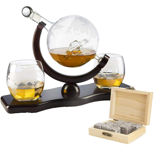 Globe Car Whiskey Decanter - 2 Globe Glasses
