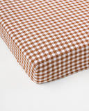 Cinnamon gingham linen fitted sheet