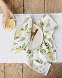 Citrus garden print on white linen napkin set of 2