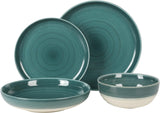 Gibson Elite Clarina 16 Piece Double Bowl Stoneware Reactive Glaze Round Plates and Bowls Dinnerware Set - Teal