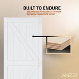 Grotto Series 36 in. x 84 in. Pure White Finish MDF Interior Sliding Barn Door with Hardware Kit in Matte Black