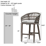 PURPLE LEAF Outdoor Bar Stools Counter Stools Rattan Bar Stools Chair with Backrest for Indoor or Outdoor, Kitchen lsland