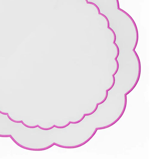 Pink Scallop Placemat - White Round Placemats