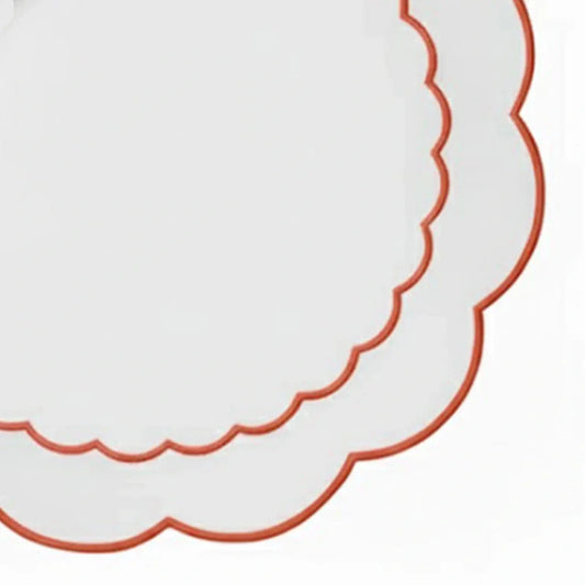 White Round Placemats - Terracotta Scalloped