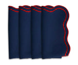 Navy Blue Napkins with Red Scalloped Edge