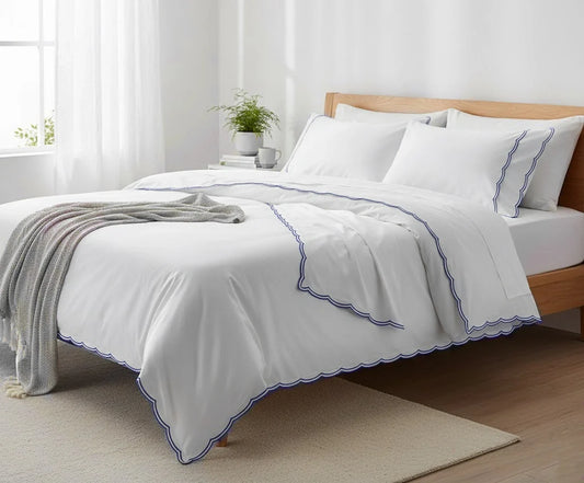 Scalloped Edge Bedding - Navy