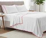Red Scallop Embroidery Sheet Set