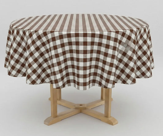 Brown Round Tablecloth - Plaid