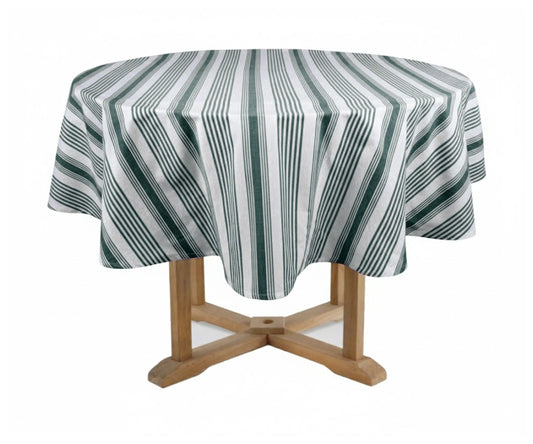 Green and White Round Tablecloth