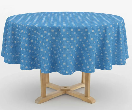 Blue and White Round Tablecloth