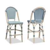 PURPLE LEAF French Counter Height Bar Height Stool Set of 2, Patio Bar Chairs with Back Rattan, French Bistro Set