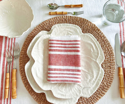 Red Linen Striped Napkins