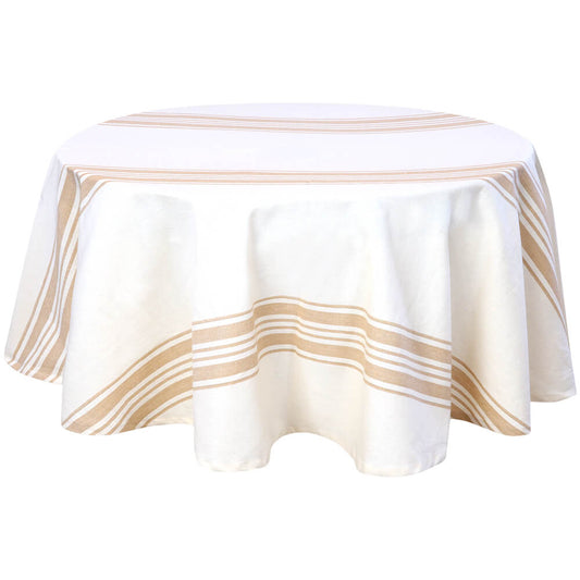 Beige Striped Round Tablecloth
