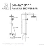 Heavy Rainfall Stainless Steel Shower Bar with Hand Sprayer in Matte Black