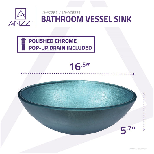 Posh Series 17 in. Bathroom Vessel Sink with Scratch-Tough and Stain-Resistant Non-Porous Surface in Coral Blue Glass